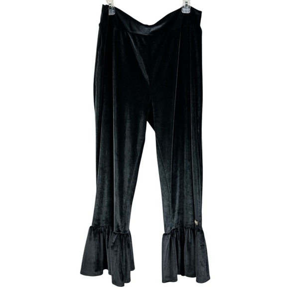 Matilda Jane Womens Black Velvet Cropped Wide-Leg Pants Ruffle Hem Elastic Waist - Picture 2 of 9
